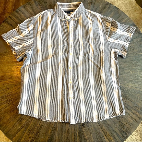 Banana Republic Men’s Blue & White Stripe Linen-Cotton Button-Down (Size Large) - Picture 1 of 8